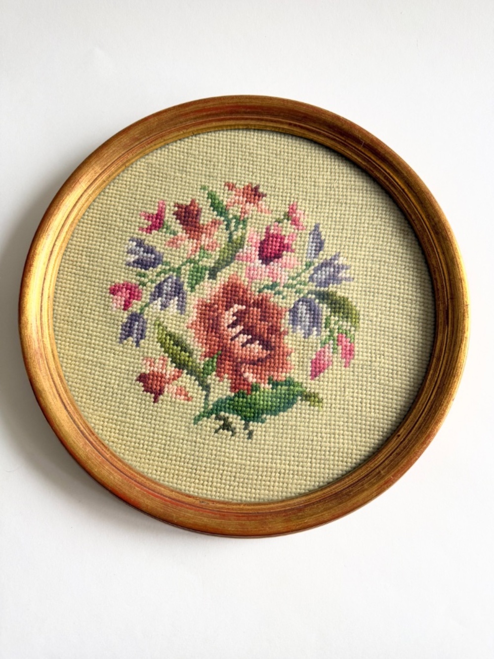 Vintage Floral Needlepoint | Gilded Made in Italy Florentine Frame